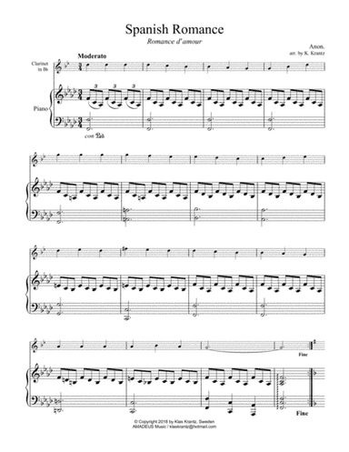 Spanish Romance, Romanza for clarinet in Bb and piano (arr. K. Krantz)