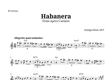 Habanera from Carmen by Bizet for Clarinet with Chords (arr. Langanho)