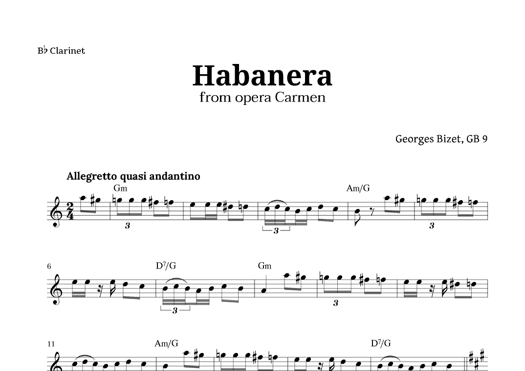 Habanera from Carmen by Bizet for Clarinet with Chords (arr. Langanho)