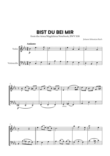 Bist du bei Mir (BWV 508) (for Violin and Cello) (arr. Cadenza Editions)