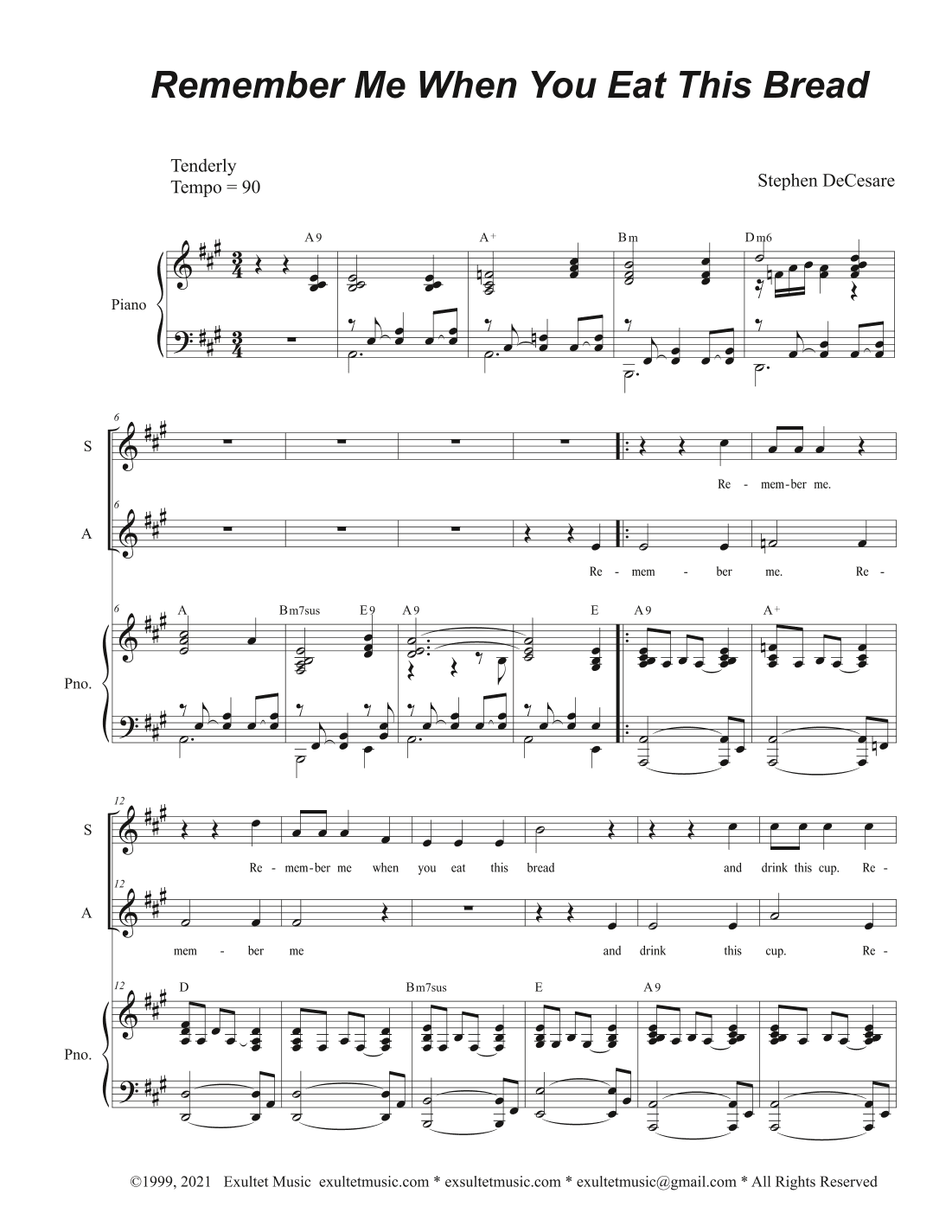 Remember Me When You Eat This Bread (Duet for Soprano and Alto solo)