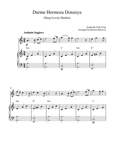 Durme Hermoza Donzeya (for oboe solo and piano accompaniment) (arr. Kaiserin Rebecca)