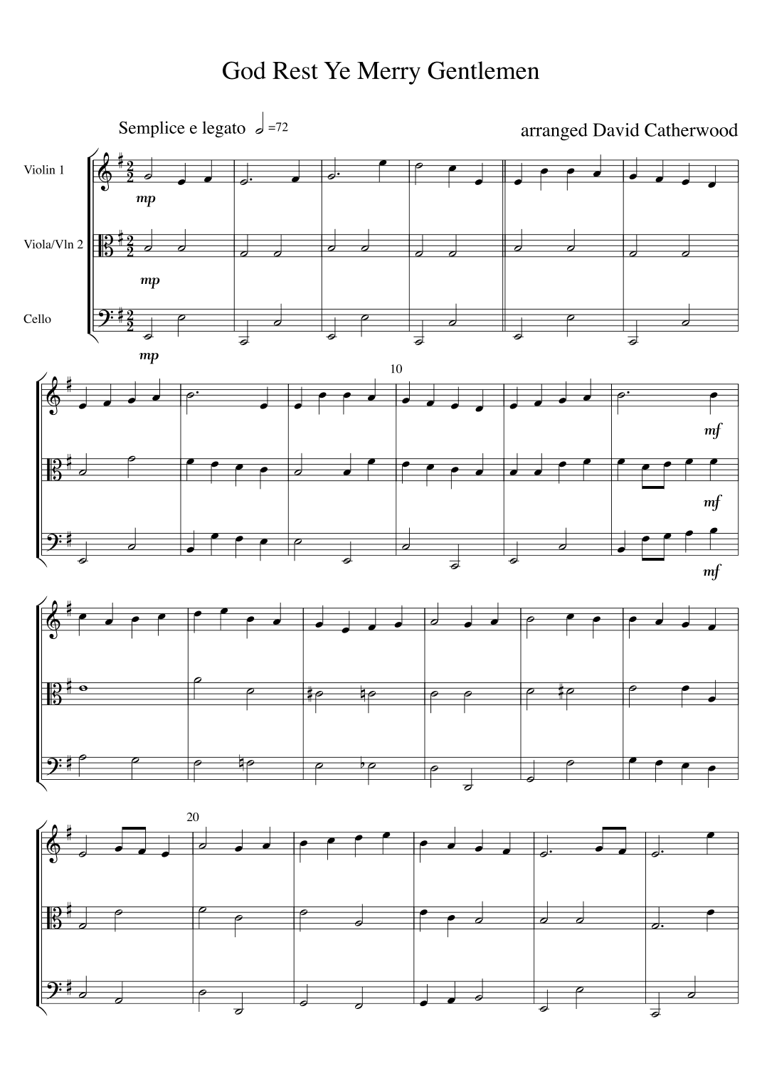 3 Lyrical English Christmas Carols for String Trio arranged by David Catherwood (arr. David Catherwood)