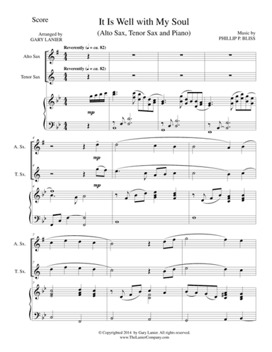 IT IS WELL WITH MY SOUL (Trio - Alto Sax/Tenor Sax and Piano with Score and Parts) (arr. Gary Lanier)