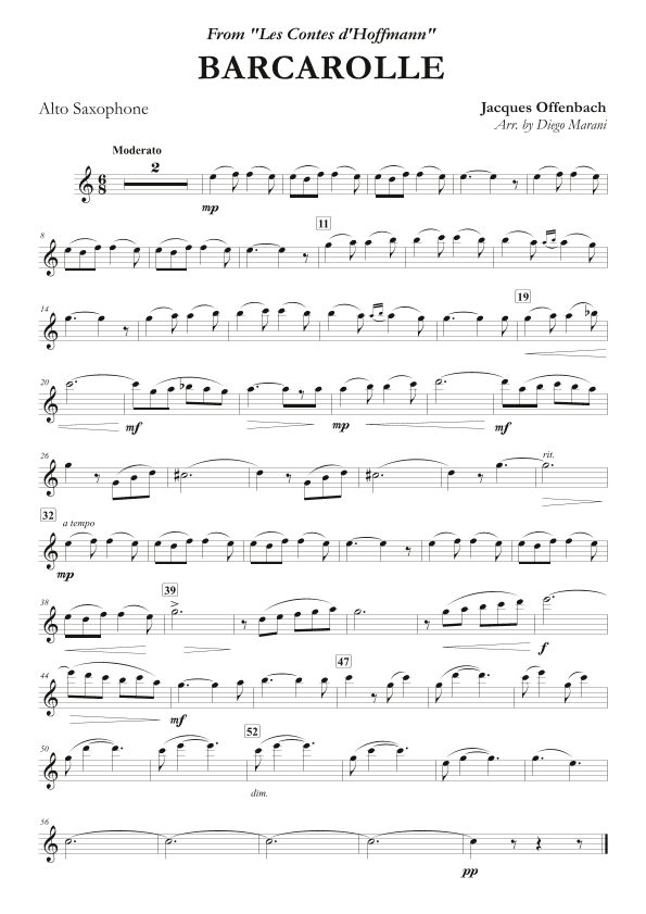 Offenbach's Barcarolle for Alto Saxophone and Piano (arr. Diego Marani)