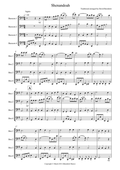 Shenandoah for Bassoon Quartet (arr. David Burndrett)