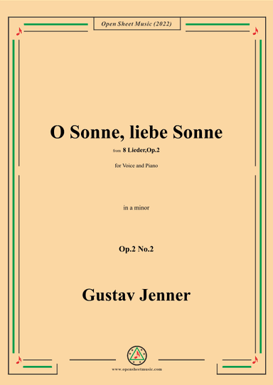 Jenner-O Sonne,liebe Sonne,in a minor,Op.2 No.2 (arr. OSM Press)
