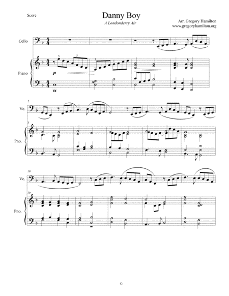 Danny Boy, a Londonderry air, Arrnaged for Cello and Piano (arr. Gregory Hamilton)