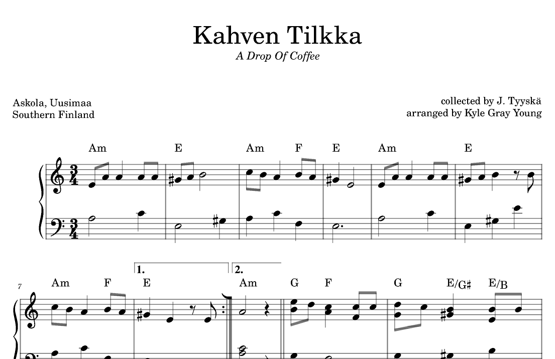 Kahven Tilkka (A Drop Of Coffee) (piano solo) (arr. Kyle Gray Young)