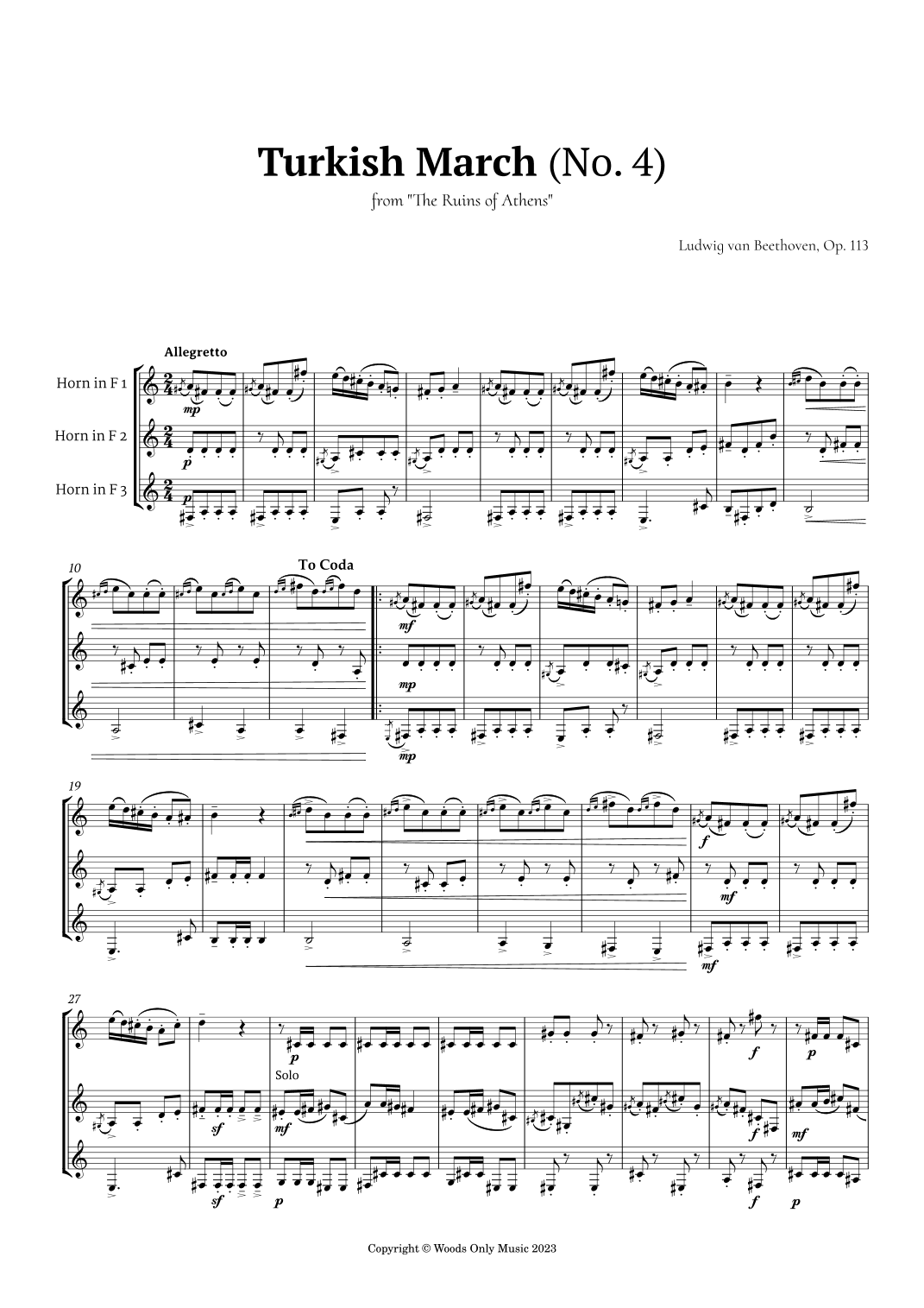 Turkish March by Beethoven for French Horn Trio (arr. Ander)