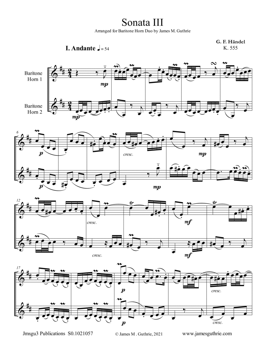 Handel: Sonata No. 3 for Baritone Horn Duo (arr. James M. Guthrie)