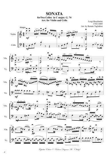 Boccherini - SONATA for two Cellos in C Major G.74 - 1st. Mvt: Allegro - Arr. for Violin and Cello (arr. Renato Tagliabue)
