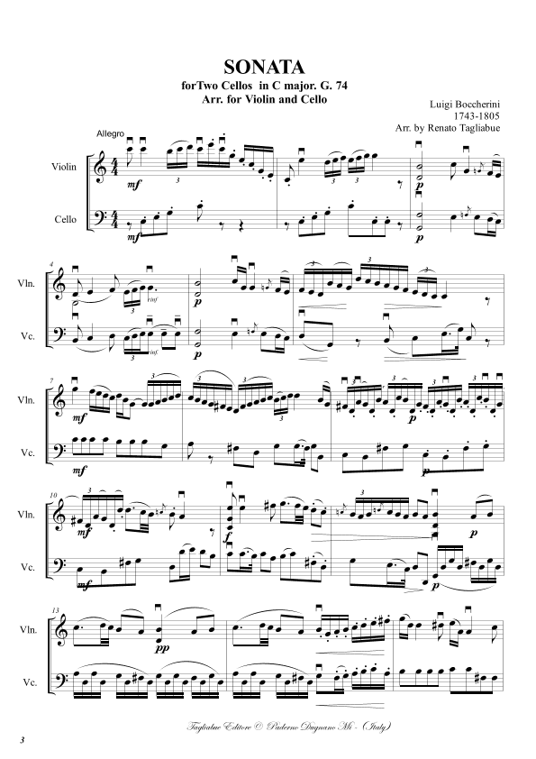 Boccherini - SONATA for two Cellos in C Major G.74 - 1st. Mvt: Allegro - Arr. for Violin and Cello (arr. Renato Tagliabue)