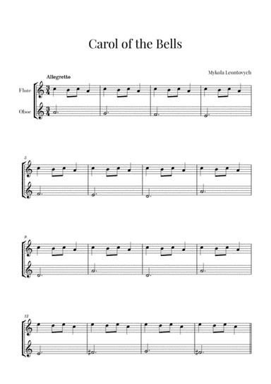 Carol of the Bells for Flute and Oboe (arr. Cadenza Editions)