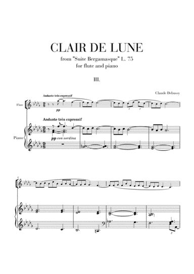 Clair de Lune for Flute and Piano (from Suite Bergamasque) (arr. Cadenza Editions)