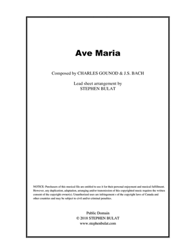 Ave Maria (Bach/Gounod) - Lead sheet (key of E) (arr. Stephen Bulat)