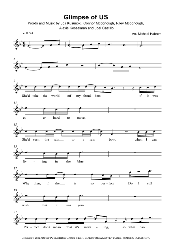 Glimpse Of Us (arr. Michael Habrom)