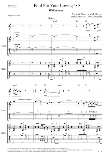 Fool For Your Loving (arr. Ryuki Guitar TAB)