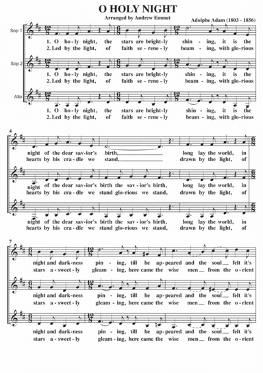 O Holy Night A Cappella SSA (arr. Andrew Emmet)