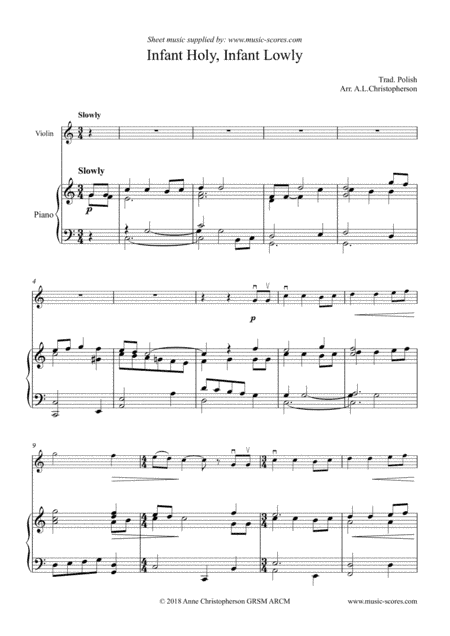 Infant Holy, Infant Lowly - Violin and Piano (arr. Anne L Christopherson GRSM ARCM)