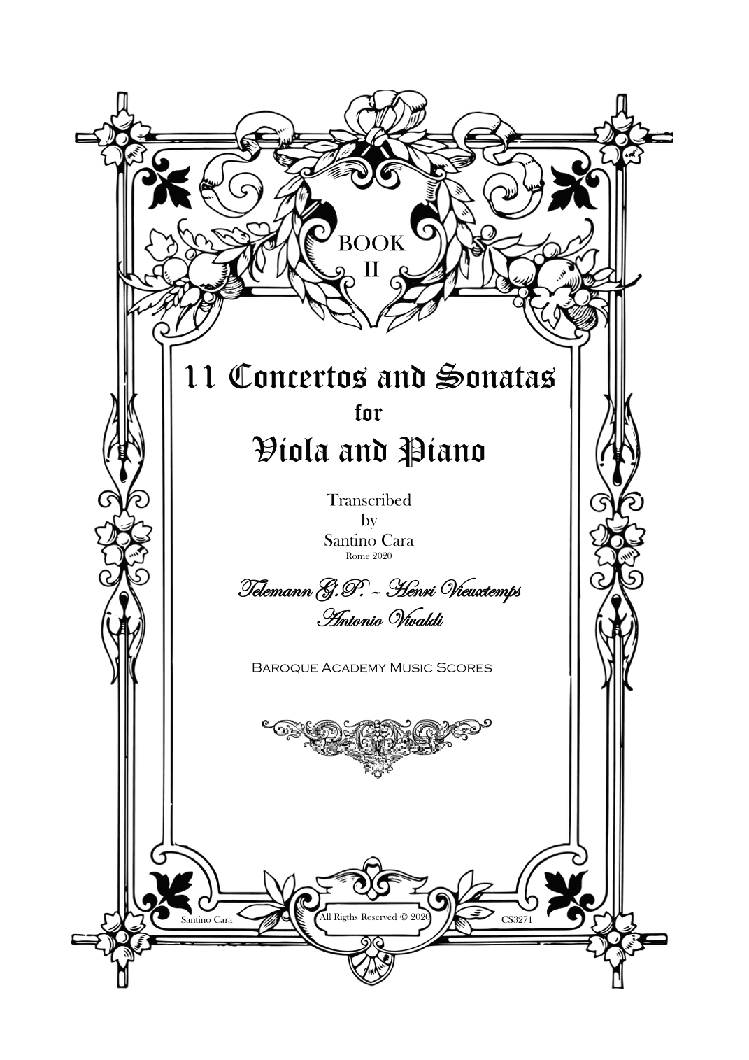 11 Concertos and Sonatas 'Book 2' for Viola and Piano - Scores and Part (arr. Santino Cara)