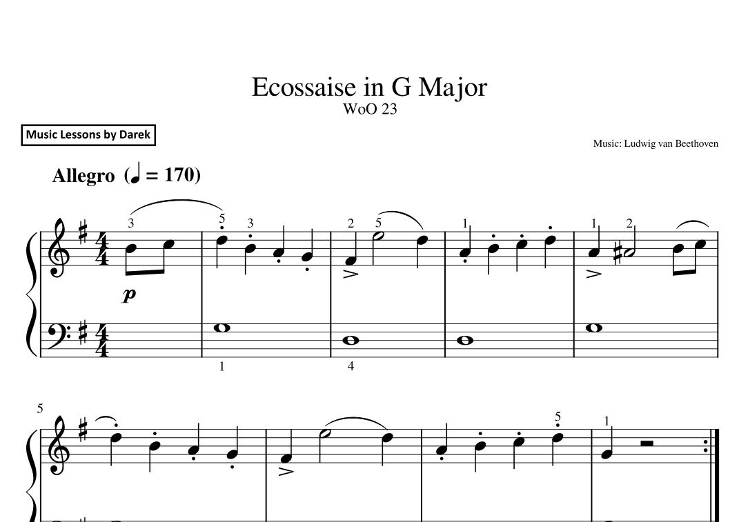 Ecossaise in G Major (EASY PIANO) WoO 23 [Ludwig van Beethoven] (arr. Darek)