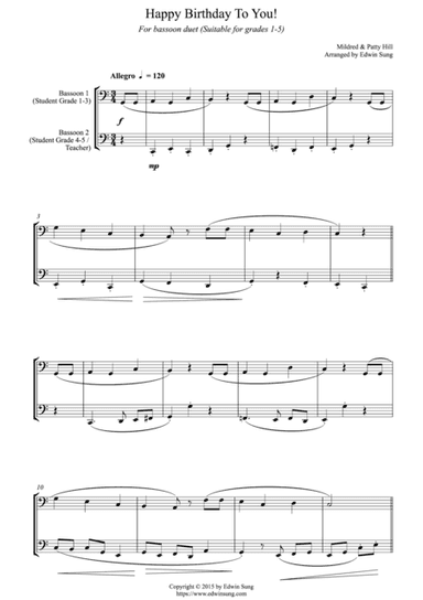 Happy Birthday To You! (for bassoon duet, suitable for grades 1-5) (arr. Edwin Sung)