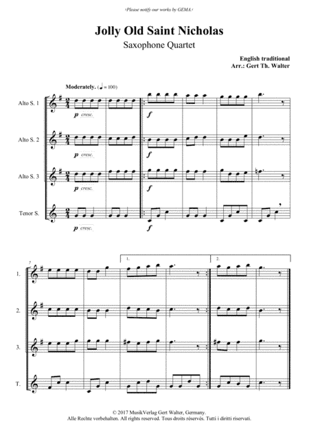 Jolly Old Saint Nicholas (arr. Gert Th. Walter)