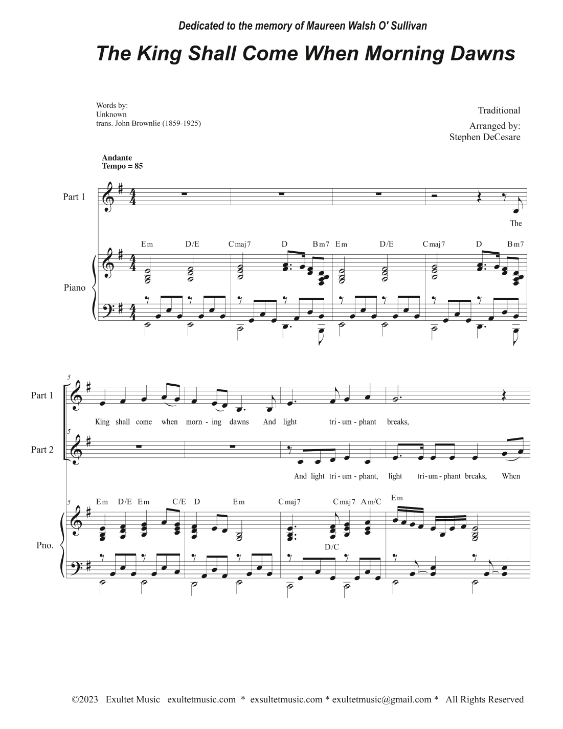 The King Shall Come When Morning Dawns (2-part choir) (arr. Stephen DeCesare)