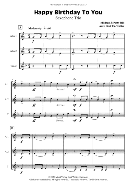 Happy Birthday To You (arr. Gert Th. Walter)