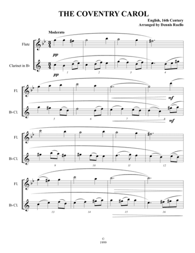 THE COVENTRY CAROL / SILENT NIGHT - Mixed Woodwind Duet - Flute and Clarinet (arr. Dennis Ruello)