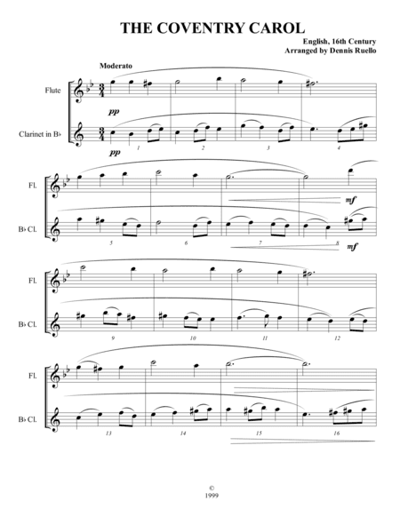 THE COVENTRY CAROL / SILENT NIGHT - Mixed Woodwind Duet - Flute and Clarinet (arr. Dennis Ruello)