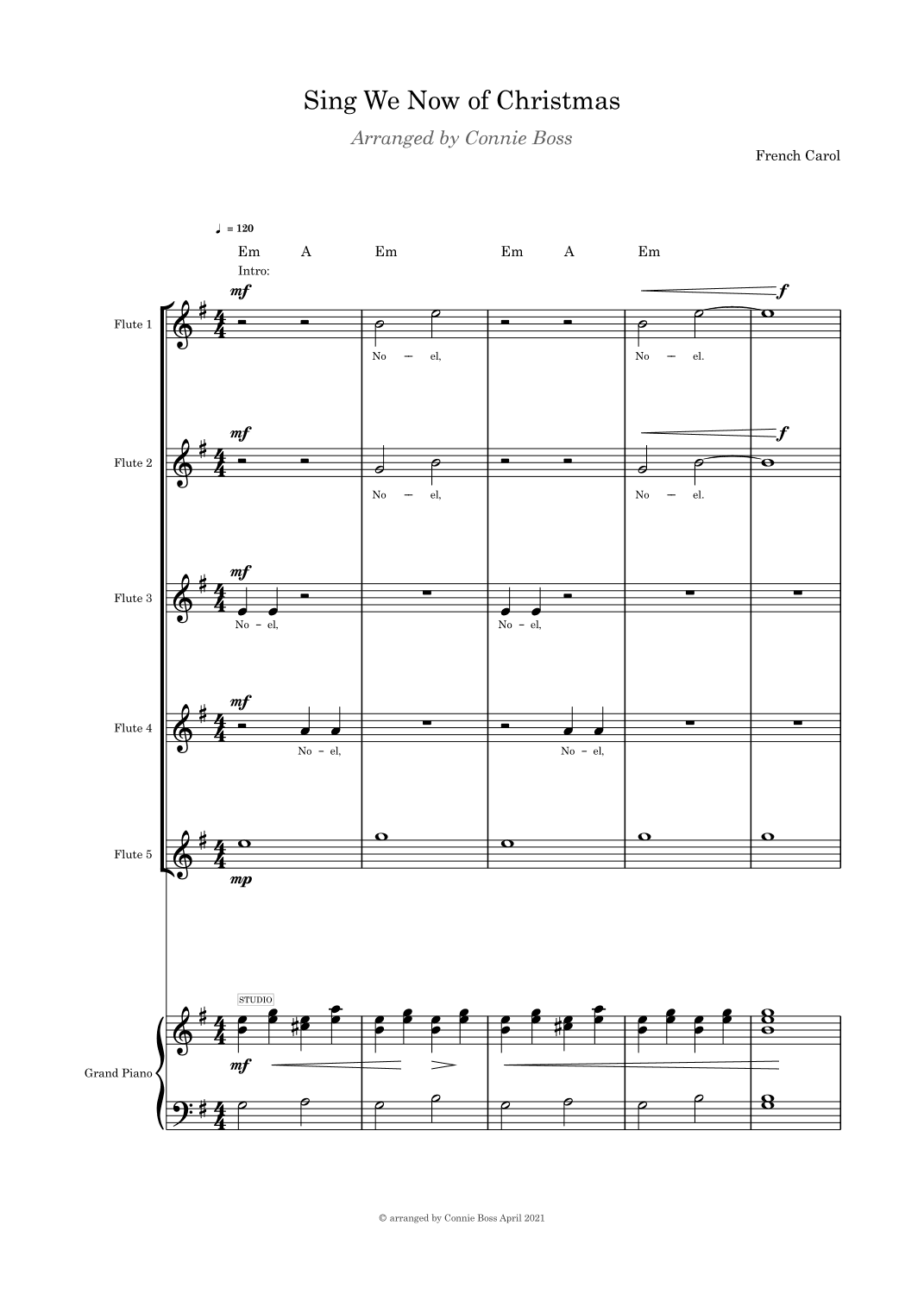 Sing We Now of Christmas - Flute quintet and Piano (arr. Connie Boss)