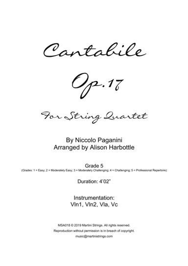 Cantabile, op. 17 - string quartet (arr. Alison Harbottle)