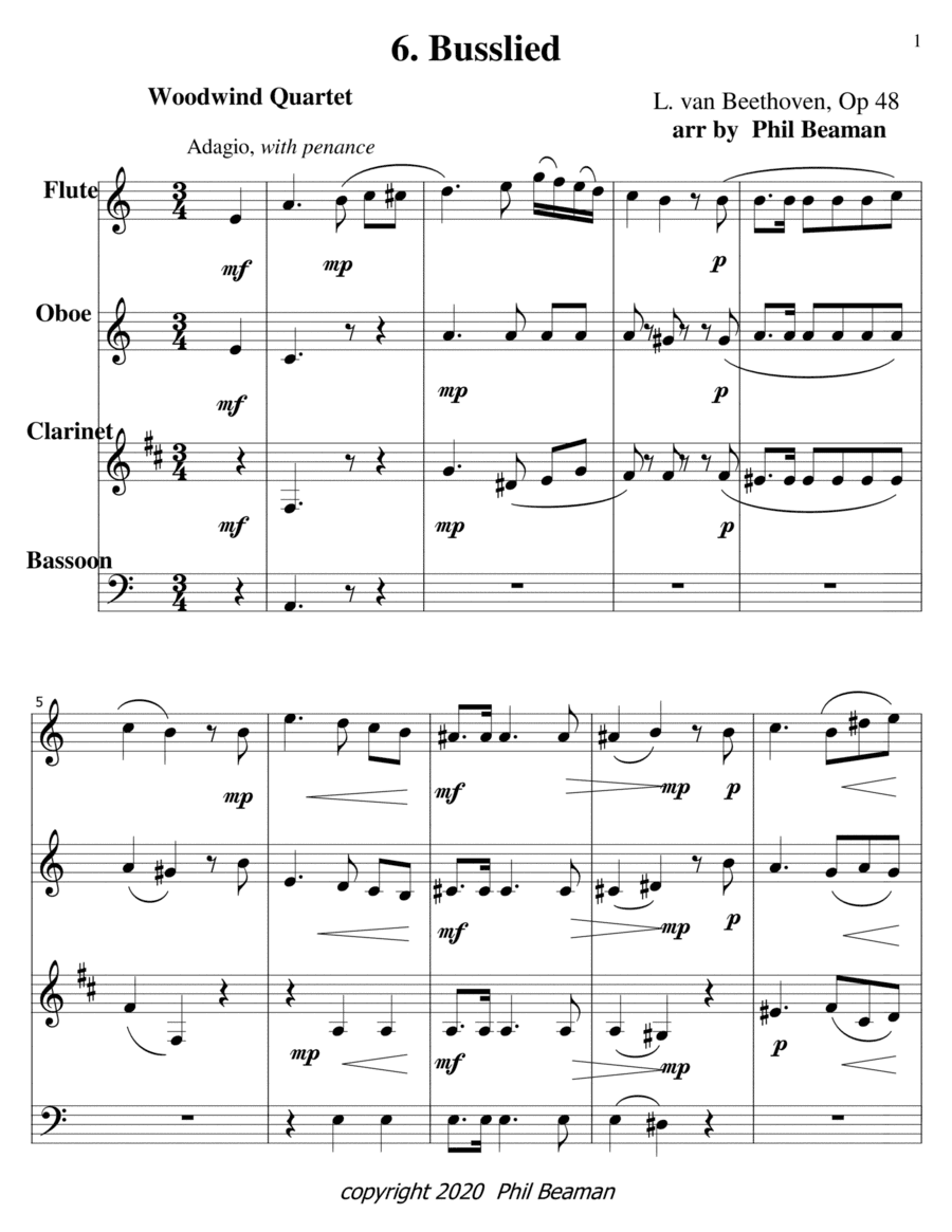 Busslied-Beethoven-woodwind quartet (arr. Phil Beaman)
