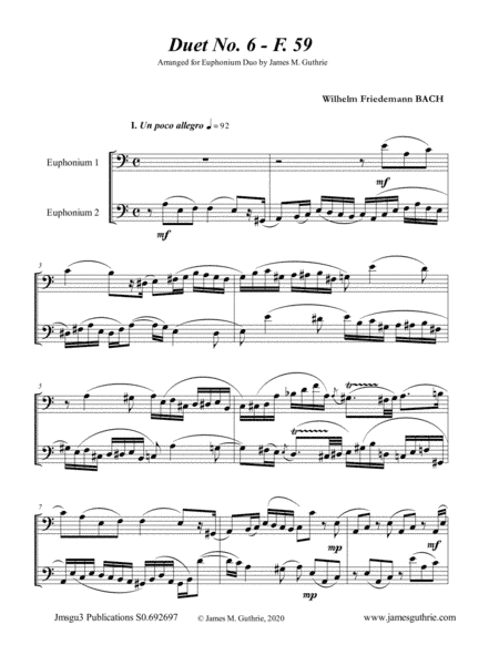 WF Bach: Duet No. 6 for Euphonium Duo (arr. James M. Guthrie, ASCAP)
