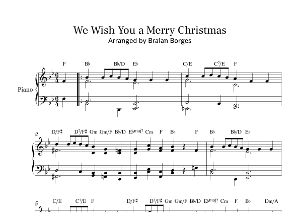 We Wish You a Merry Christmas - For Piano Solo, in Bb Major (arr. Braian Borges)