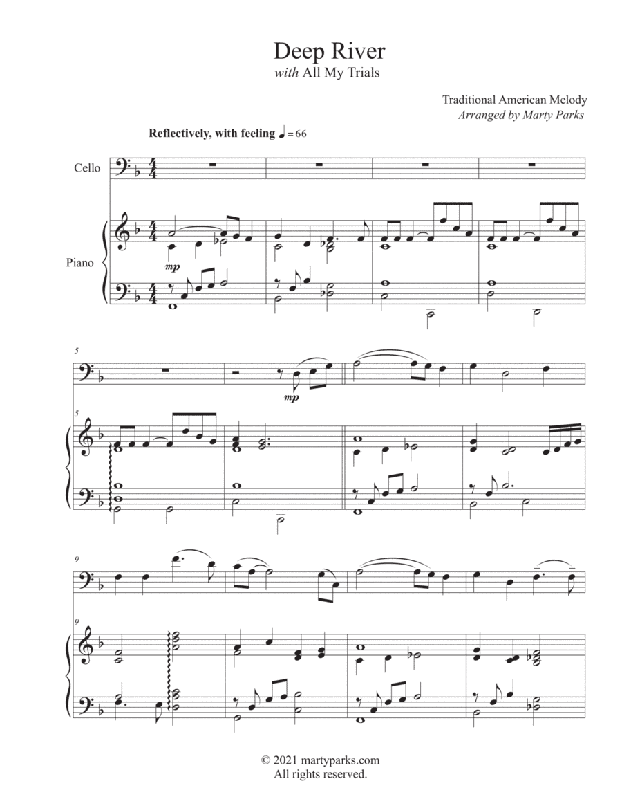 DEEP RIVER with All My Trials (Cello-Piano) (arr. Marty Parks)