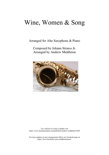 Wine, Women and Song arranged for Alto Saxophone and Piano (arr. Andrew Middleton)