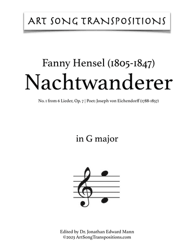 HENSEL: Nachtwanderer, Op. 7 no. 1 (transposed to G major, F-sharp major, and F major) (arr. ArtSongTranspositions.com)