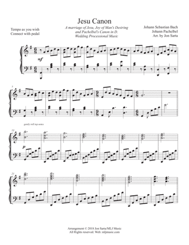 Jesu Canon - A marriage of Jesu, Joy of Man's Desiring and Pachelbel's Canon in D. Wedding Processio (arr. Jon Sarta)