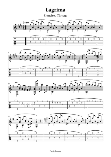 Lagrima - Tárrega - Easy guitar Tabs (arr. Ygor Nunes)