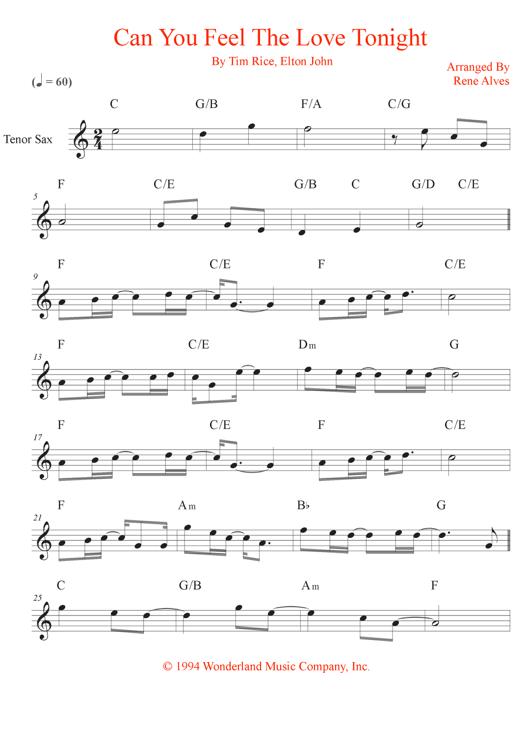 Can You Feel The Love Tonight (arr. Rene Alves)
