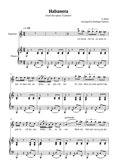 Habanera (for soprano - A minor/major) (arr. Rodrigo Faleiros)