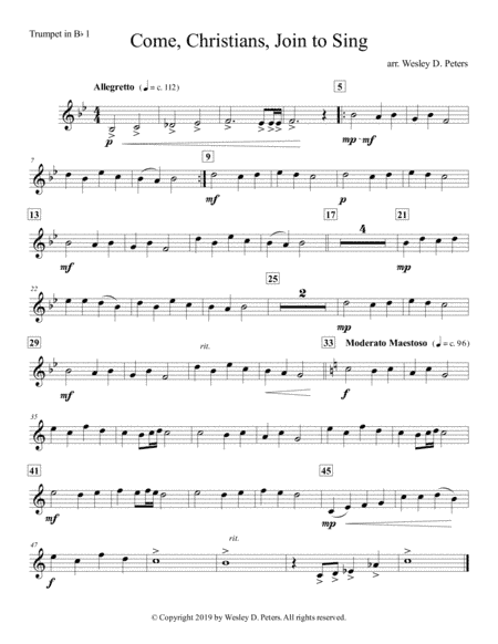 Come, Christians, Join to Sing (Brass Quartet) (arr. Wesley D. Peters)
