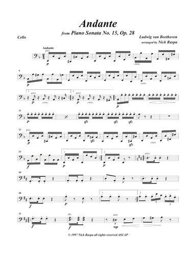 Andante from Piano Sonata 15 arranged for string orchestra (Cello part) (arr. Nick Raspa)