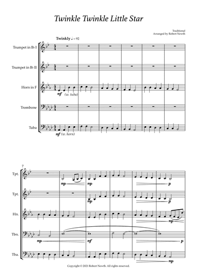 Twinkle Twinkle Little Star (for Brass Quintet) (arr. Robert Newth)