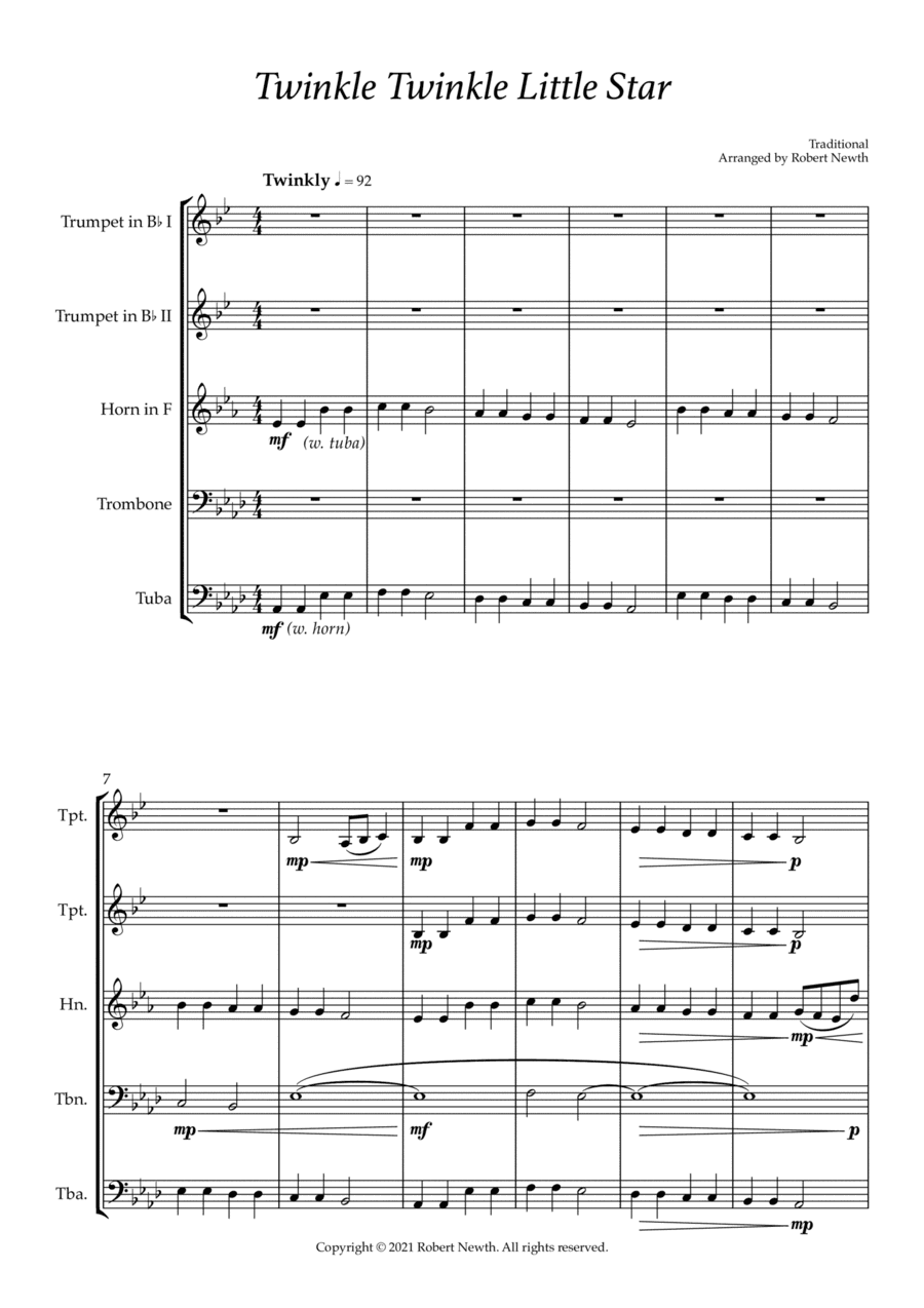 Twinkle Twinkle Little Star (for Brass Quintet) (arr. Robert Newth)