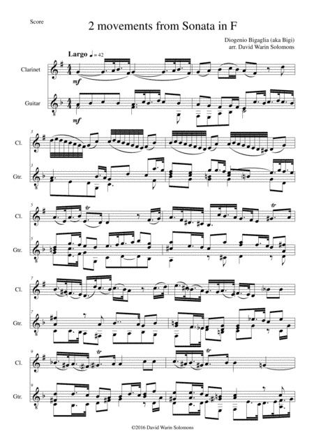 Sonata in F (first and last movements) for clarinet and guitar (arr. David Warin Solomons)