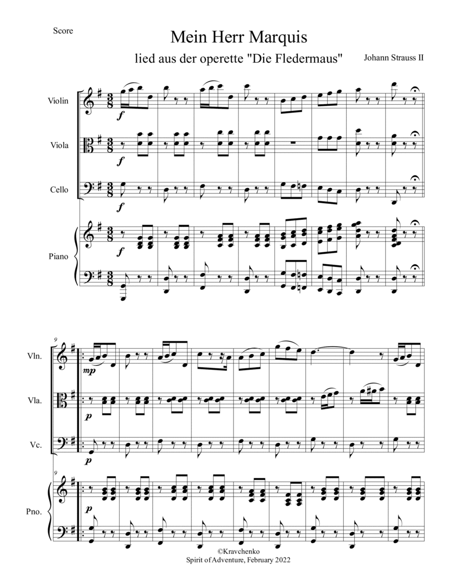 Johann Strauss II - Mein Herr Marquis (Adele's Laughing Song from Die Fledermaus) arr. for piano qua (arr. Julia Samarska)